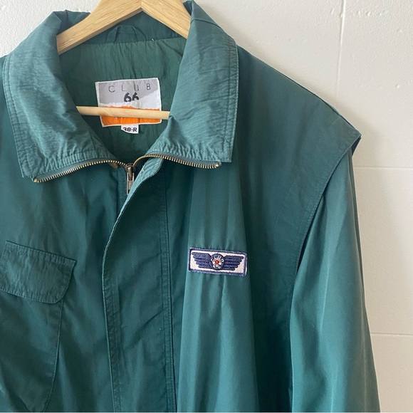 Vintage Military Style Green Jacket Bomber with Logo Patch - Picture 3 of 12